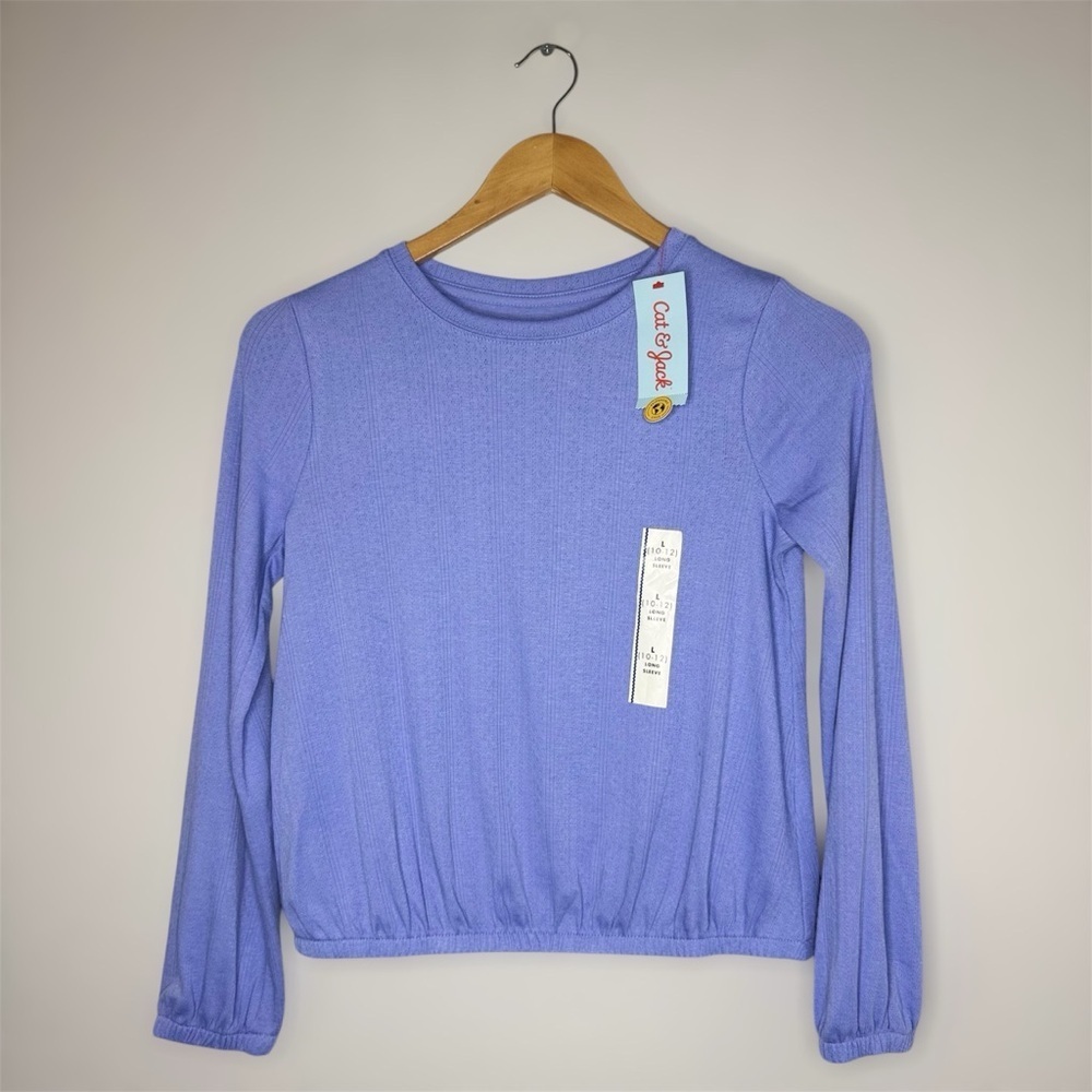 New Cat & Jack Girls/Periwinkle Lilac Long Sleeve Knit Top Large (10-12)